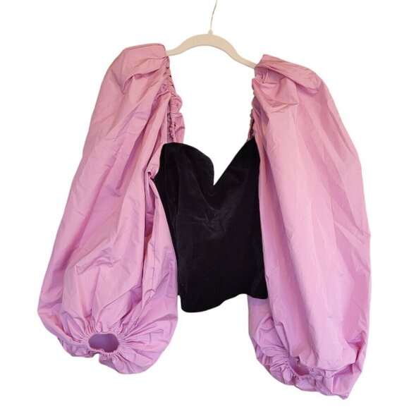 ZARA XL Pink Velvet Puff Sleeve Top - Picture 3 of 5